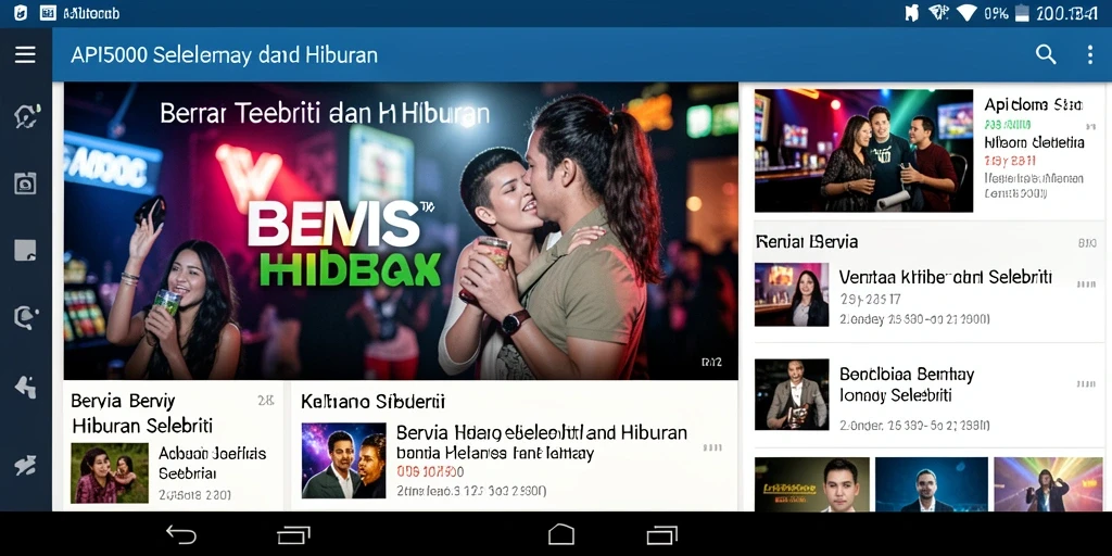 Antarmuka aplikasi API5000 menampilkan berita selebriti terkini yang menarik.