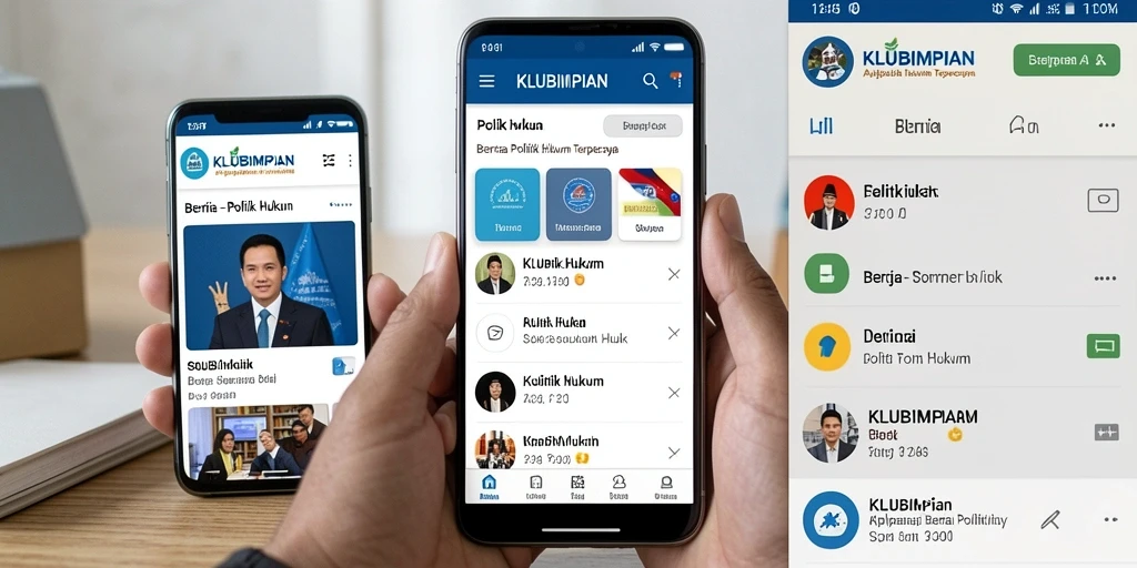 Antarmuka KLUBIMPIAN yang menampilkan berita politik dan hukum terkini.