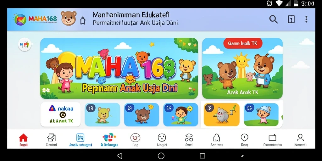 Screenshot utama MAHA168 menampilkan permainan edukatif untuk anak-anak.
